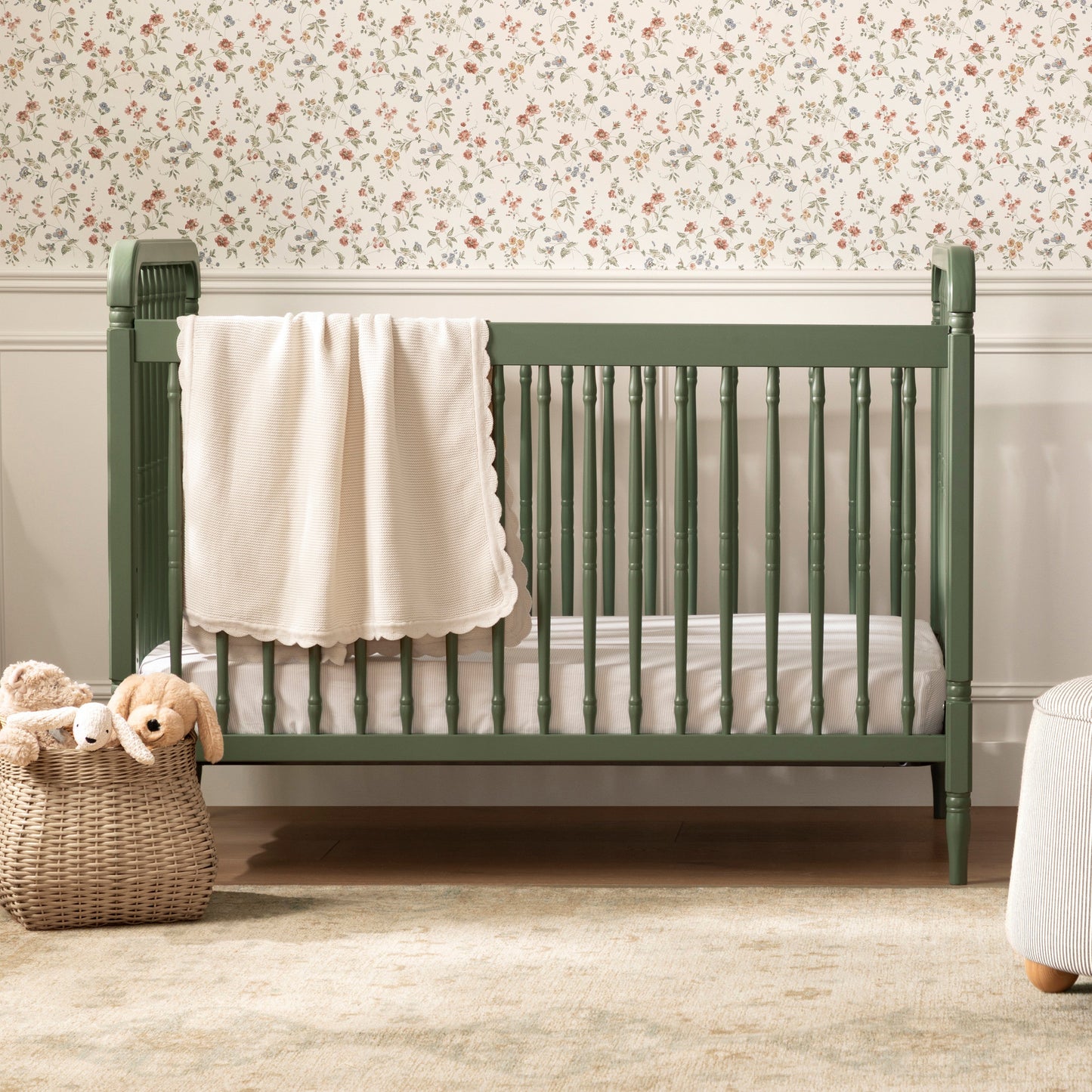 Liberty 3-in-1 Convertible Spindle Crib w/Toddler Bed Conversion Kit in Dusty Rose