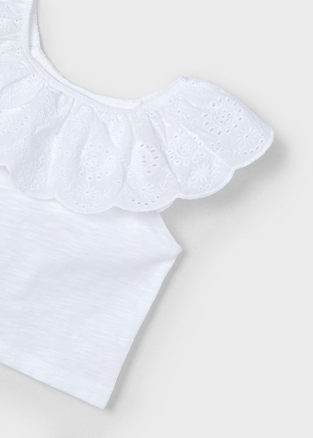 MAYORAL  EYELET RUFFLE T-SHIRT WHITE