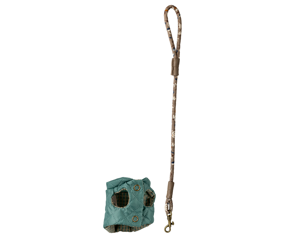 MAILEG PET SUPPLY, HARNESS AND LEASH - DARK MINT