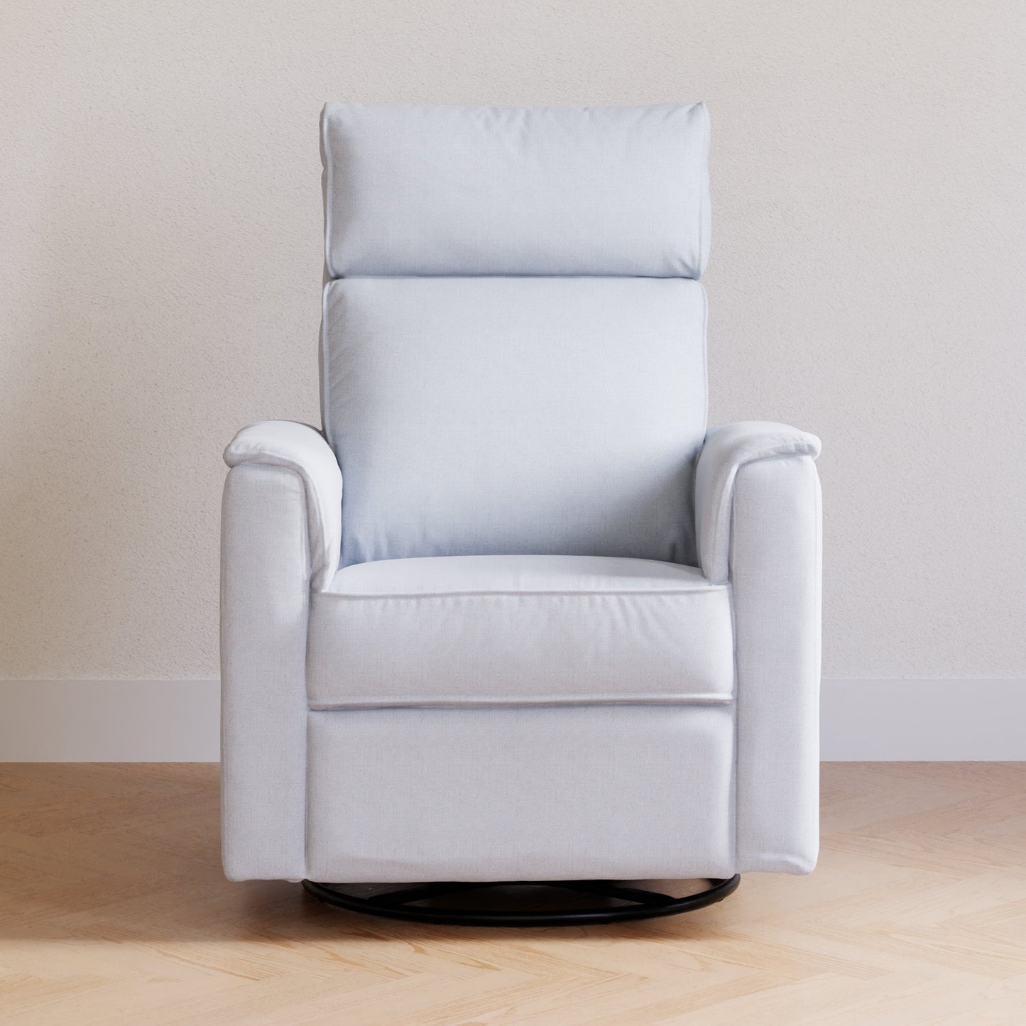 Willa Power Glider Recliner w/ adj. headrest & USB in Performance Grey Eco-Weave w/Light Wood Base