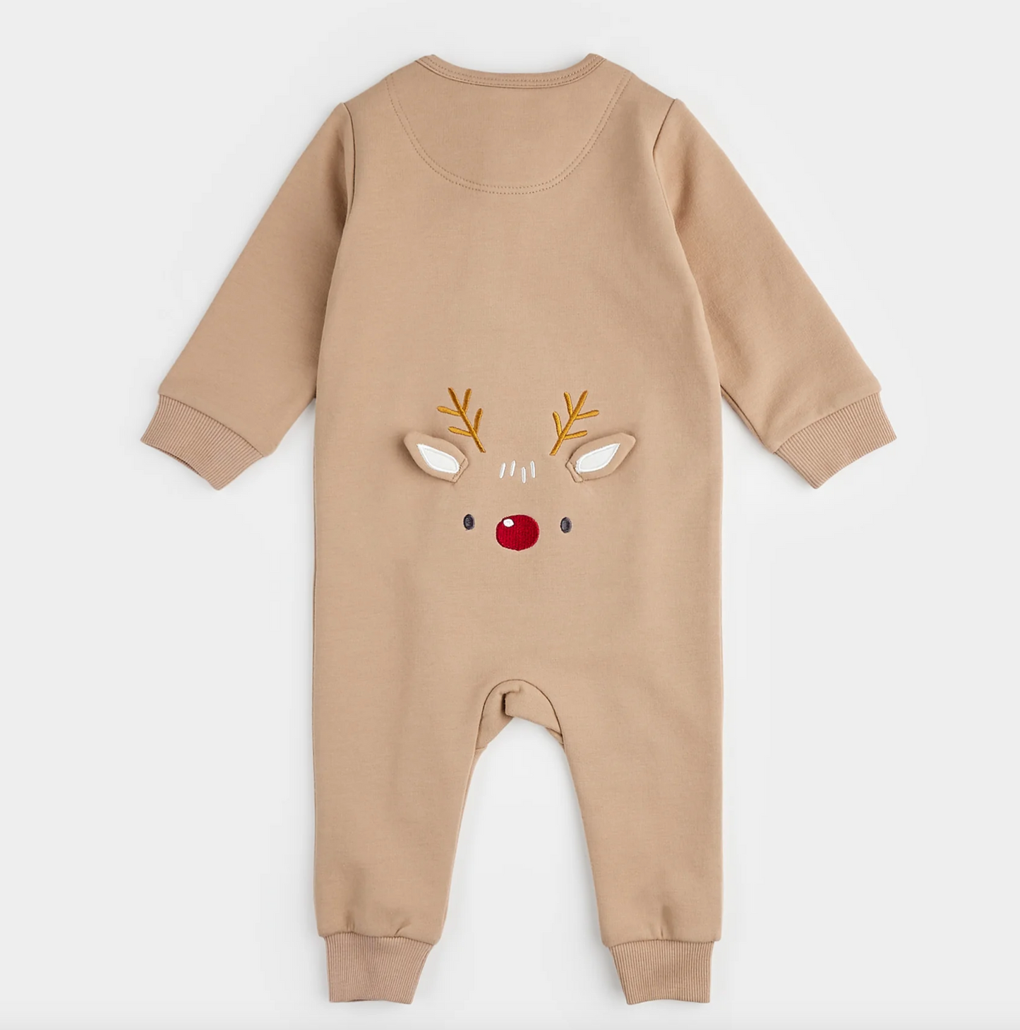 LITTLEST REINDEER ON TAUPE FLEECE PLAYSUIT