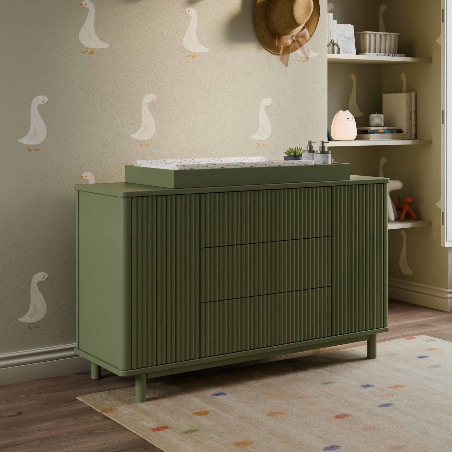 Pogo Tambour Assembled Dresser in Olive