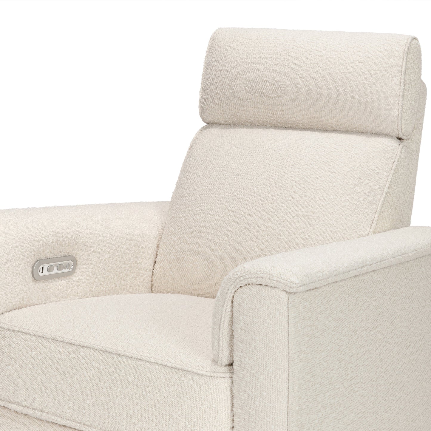 Willa Power Glider Recliner w/ adj. headrest & USB in Performance Grey Eco-Weave w/Light Wood Base