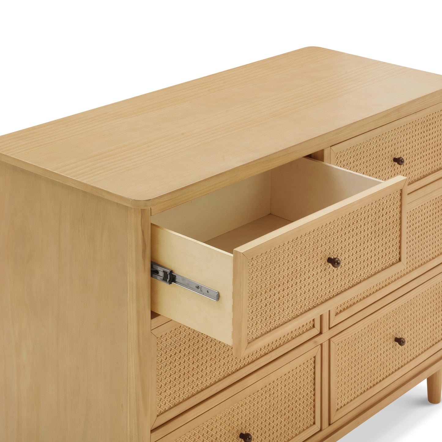 Marin with Cane 6 Drawer Assembled Dresser in Warm White and Honey Cane