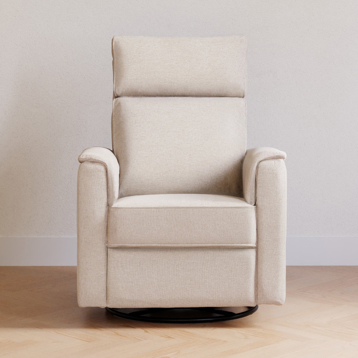 Willa Power Glider Recliner w/ adj. headrest & USB in Performance Grey Eco-Weave w/Light Wood Base