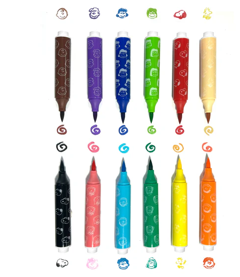 OOLY X PEANUTS DOUBLE-ENDED BRUSH AND STAMP MARKERS