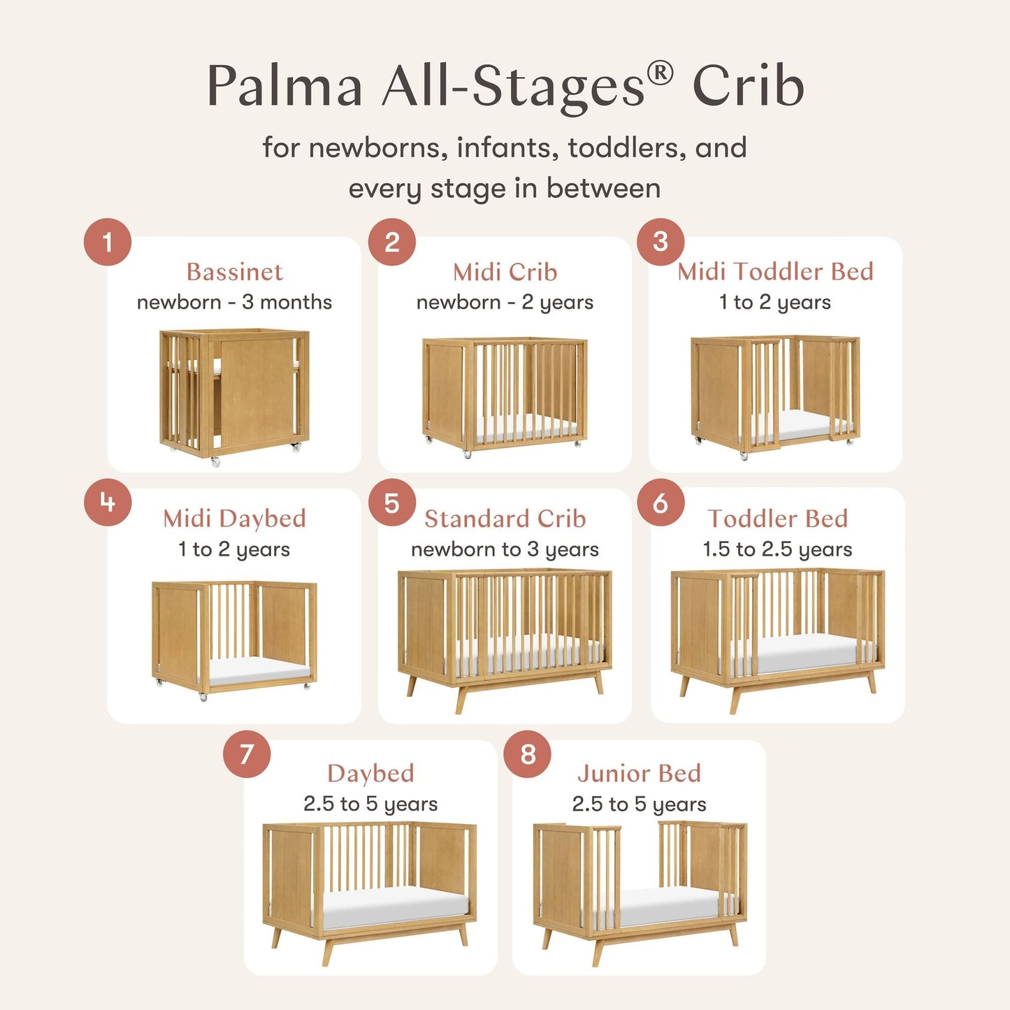BABYLETTO PALMA 8-IN-1 CONVERTIBLE ALL-STAGES CRIB WITH BASSINET & TODDLER BED KIT