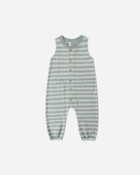 RYLEE + CRU SUMMER WAFFLE JUMPSUIT - SEA GREEN STRIPE
