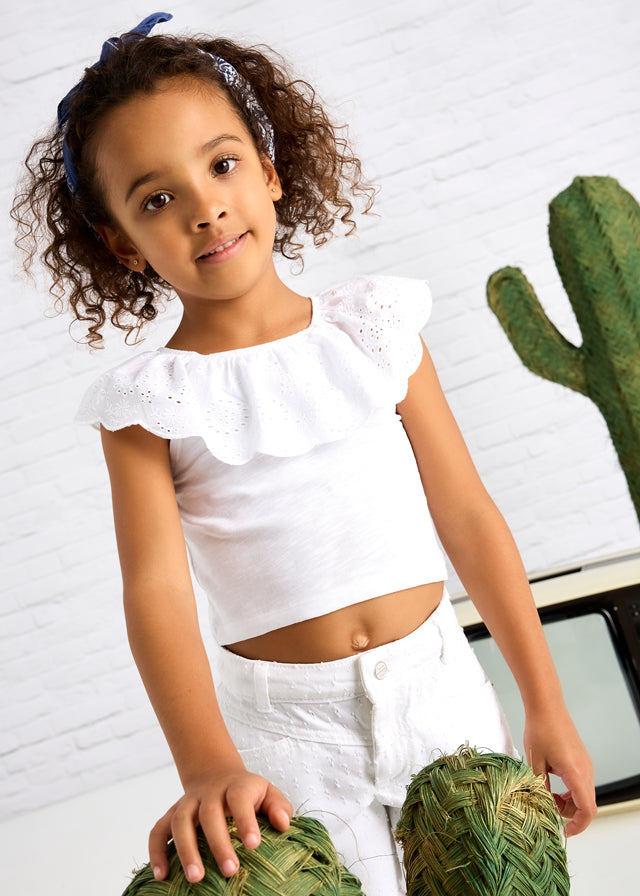 MAYORAL  EYELET RUFFLE T-SHIRT WHITE