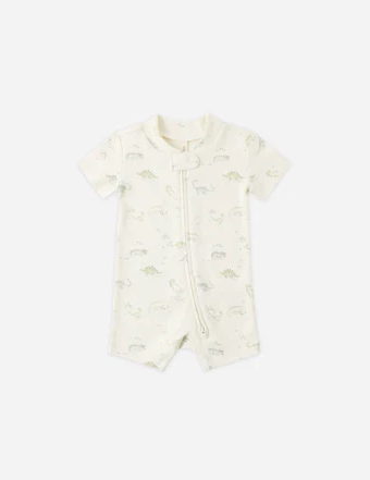 QUINCY MAE ZIP SHORT SLEEVE SLEEPER - DINOSAUR