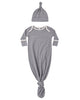 QUINCY MAE KNOTTED BABY GOWN + HAT SET SLATE MICROSTRIPE