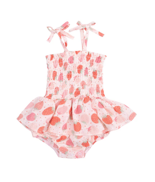 ANGEL DEAR STRAWBERRY BLISS SMOCKED BUBBLE W/ SKIRT
