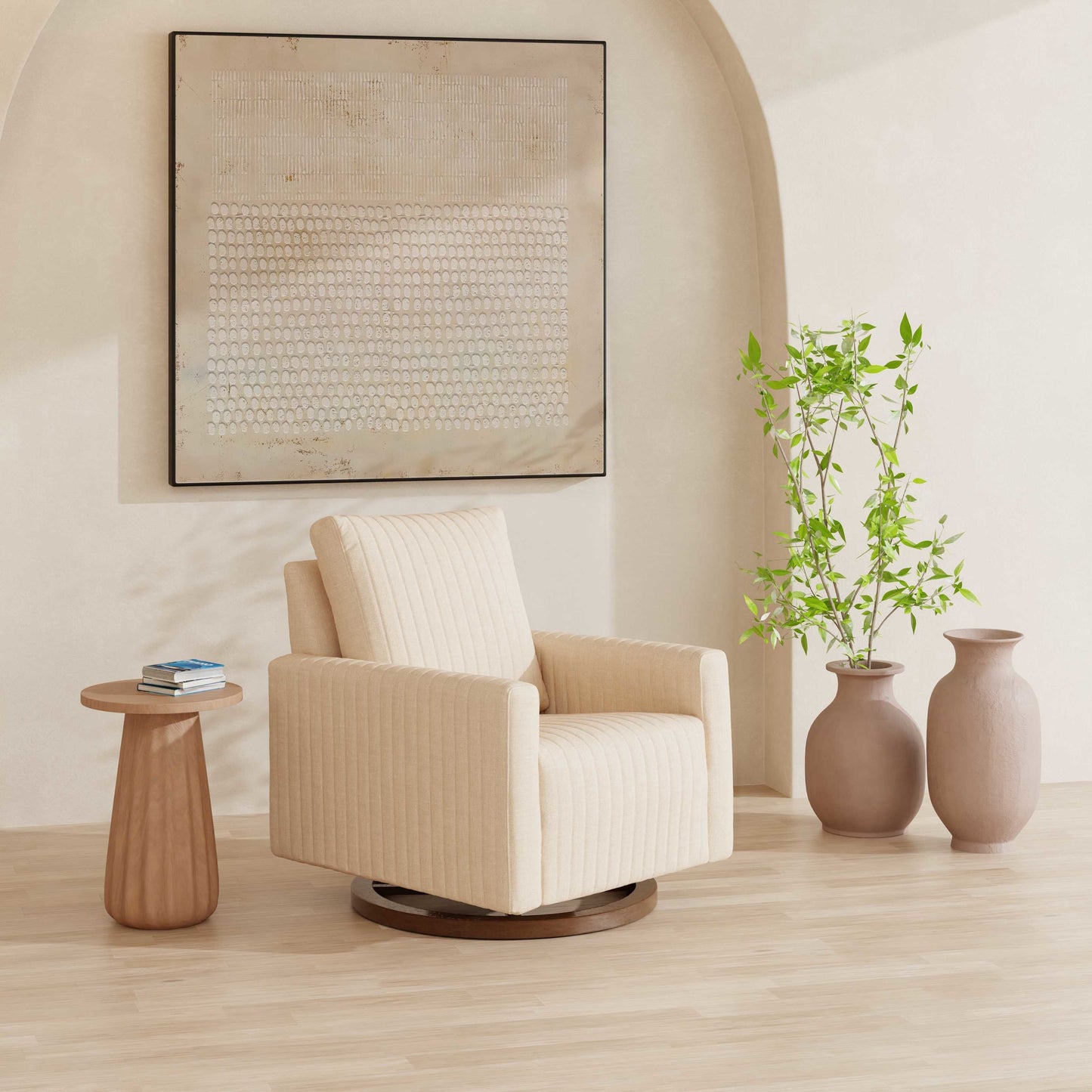 BABYLETTO POE CHANNELED SWIVEL GLIDER IN ECO-PERFORMANCE FABRIC | WATER REPELLENT & STAIN RESISTANT