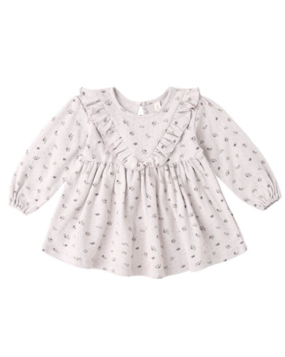 QUINCY MAE LONG SLEEVE RUFFLE V DRESS HEART DITSY
