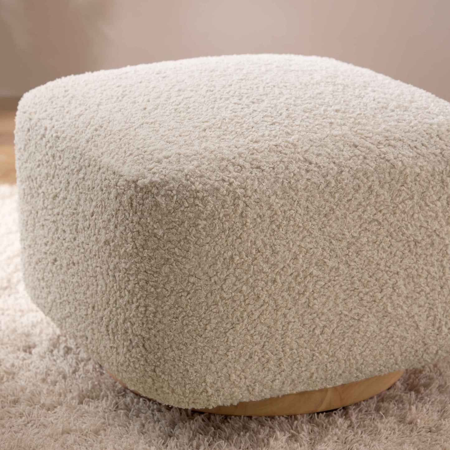 Kiwi Gliding Ottoman in Ivory Boucle w/ Gold Base
