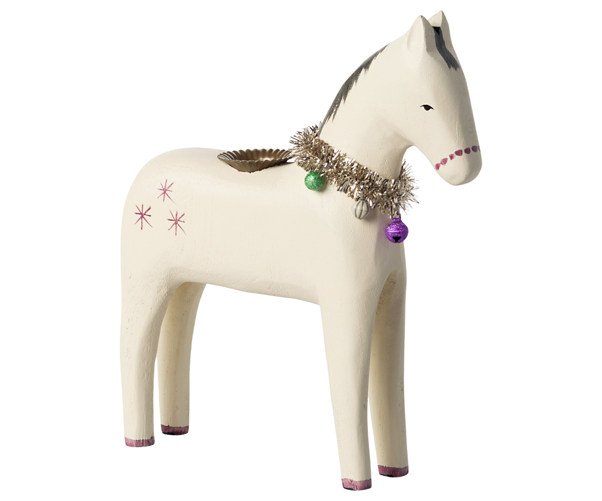 MAILEG WOODEN CANDLE HOLDER, LARGE HORSE