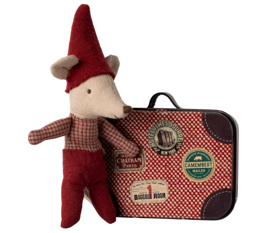 MAILEG CHRISTMAS MOUSE, BABY IN SUITCASE