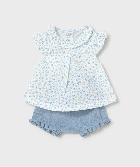 MAYORAL BLOOMERS AND RUFFLED BLOUSE SET LAGOON