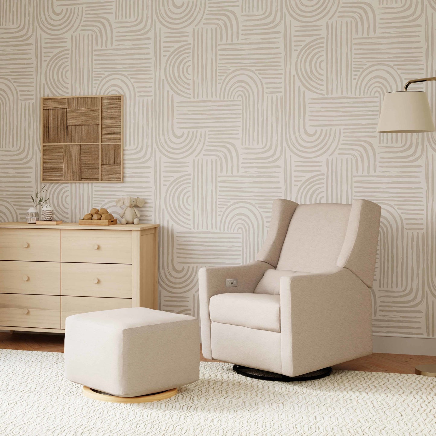 Kiwi Glider Recliner w/ Electronic Control and USB in Ivory Boucle w/Gold Base