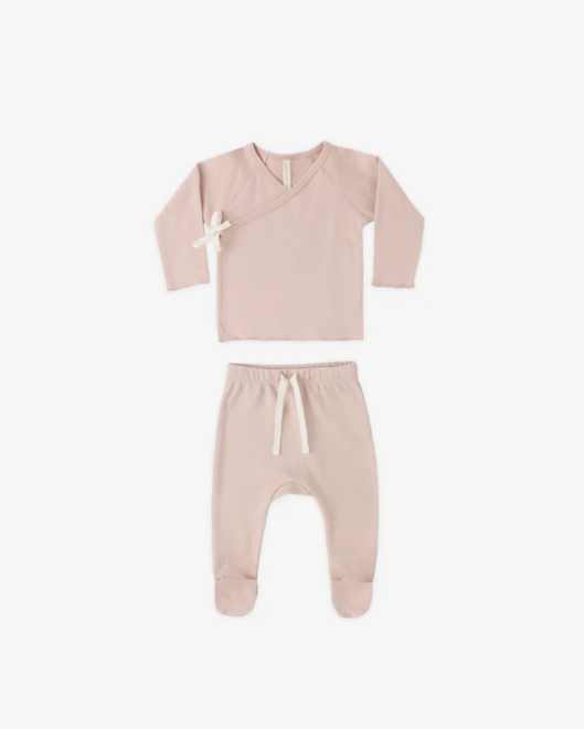 QUINCY MAE WRAP TOP + FOOTED PANT SET - BLUSH