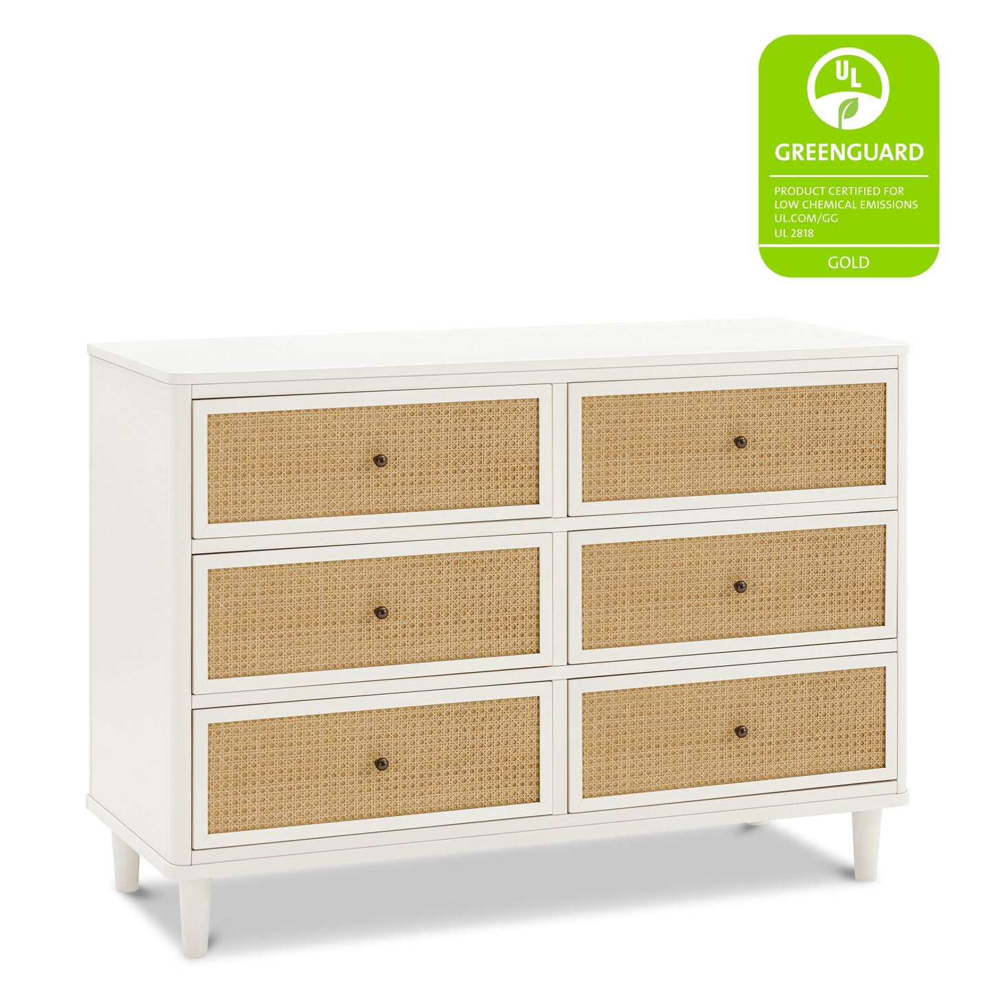 Marin with Cane 6 Drawer Assembled Dresser in Warm White and Honey Cane