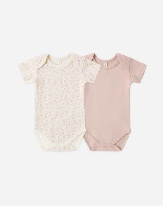 QUINCY MAE SHORT SLEEVE BODYSUIT PACK DITSY, BLUSH