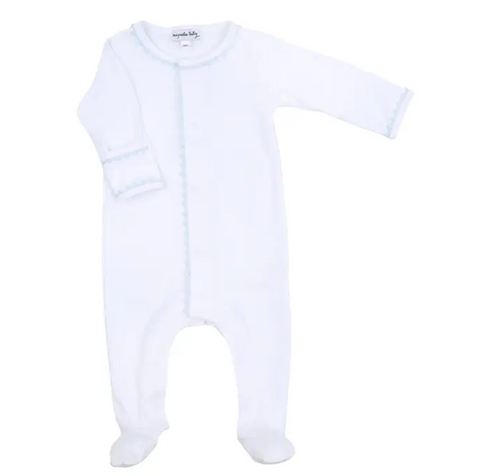 MAGNOLIA BABY JOY SPRING EMBROIDERED FOOTIE WITH CROCHET TRIM