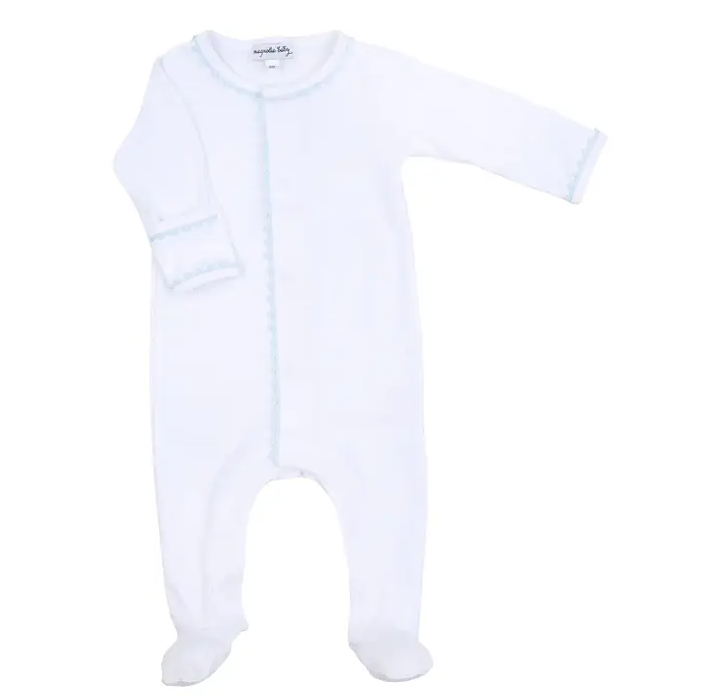 MAGNOLIA BABY JOY SPRING EMBROIDERED FOOTIE WITH CROCHET TRIM