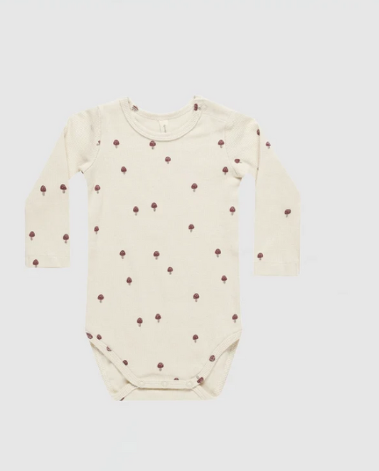 QUINCY MAE RIBBED LONG SLEEVE BODYSUIT MUSHROOMS