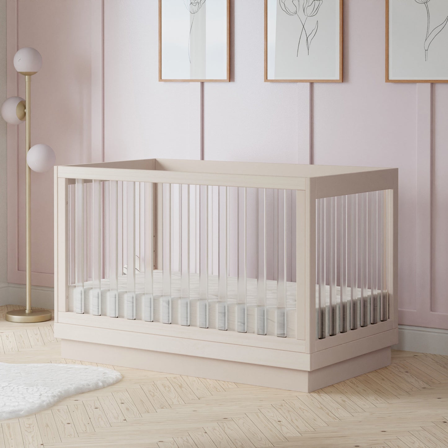 BABYLETTO HARLOW ACRYLIC 3-IN-1 CONVERTIBLE CRIB WITH TODDLER BED CONVERSION KIT