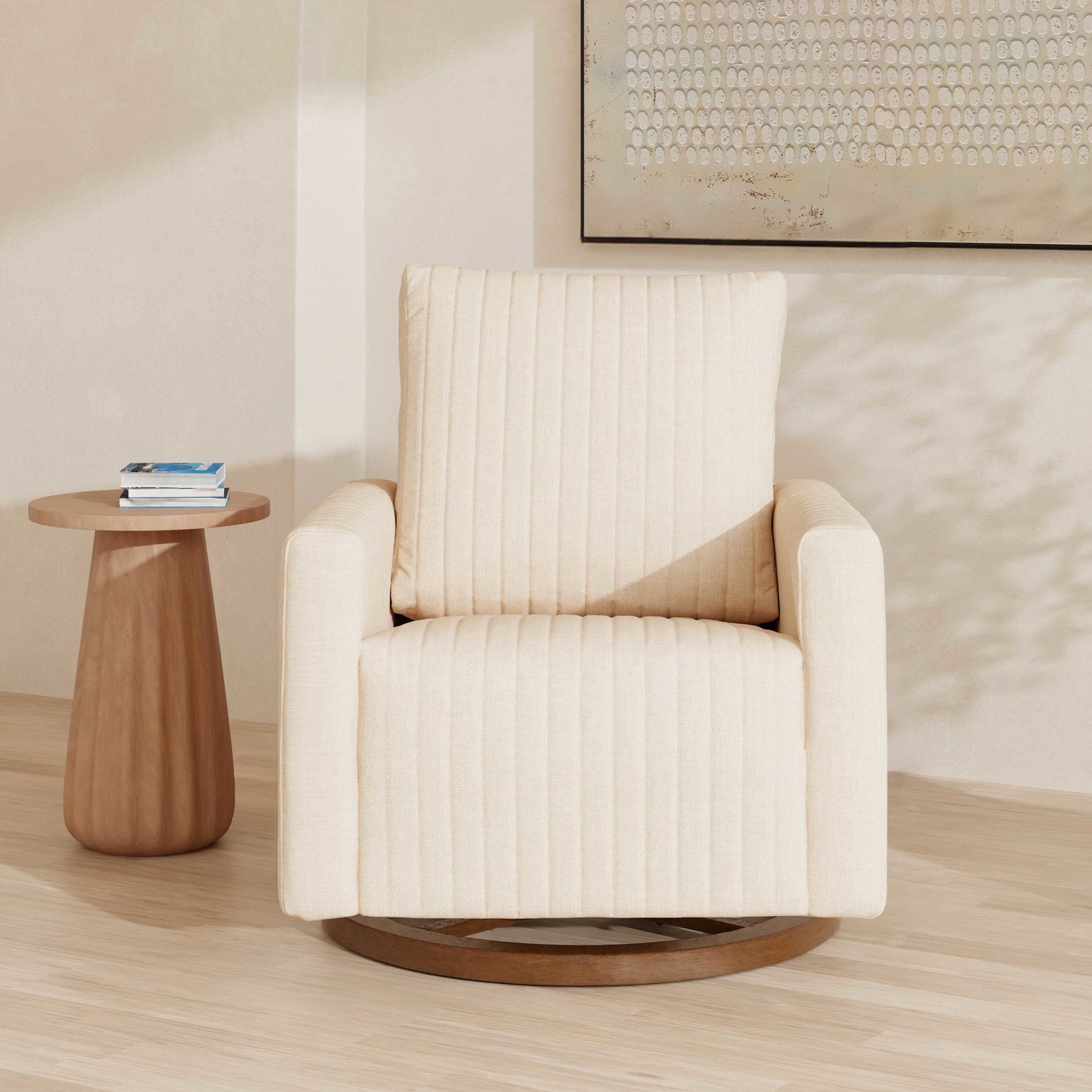 BABYLETTO POE CHANNELED SWIVEL GLIDER IN ECO-PERFORMANCE FABRIC | WATER REPELLENT & STAIN RESISTANT