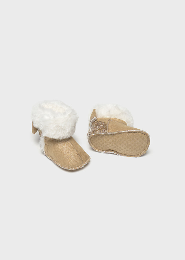 MAYORAL NEWBORN GIRL FAUX FUR LINED BOOTS- ALMOND