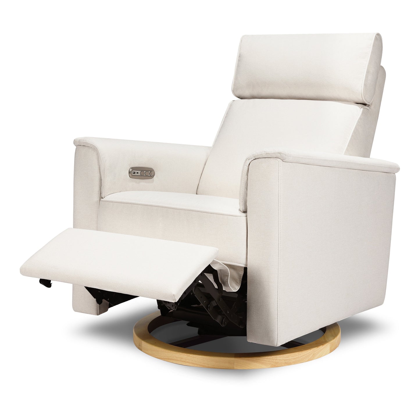 Willa Power Glider Recliner w/ adj. headrest & USB in Performance Grey Eco-Weave w/Light Wood Base