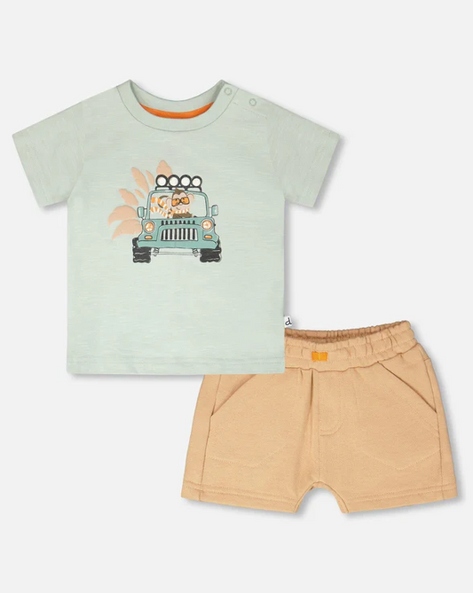 DEUX PAR DEUX T-SHIRT AND SHORTS SET SURF SPRAY