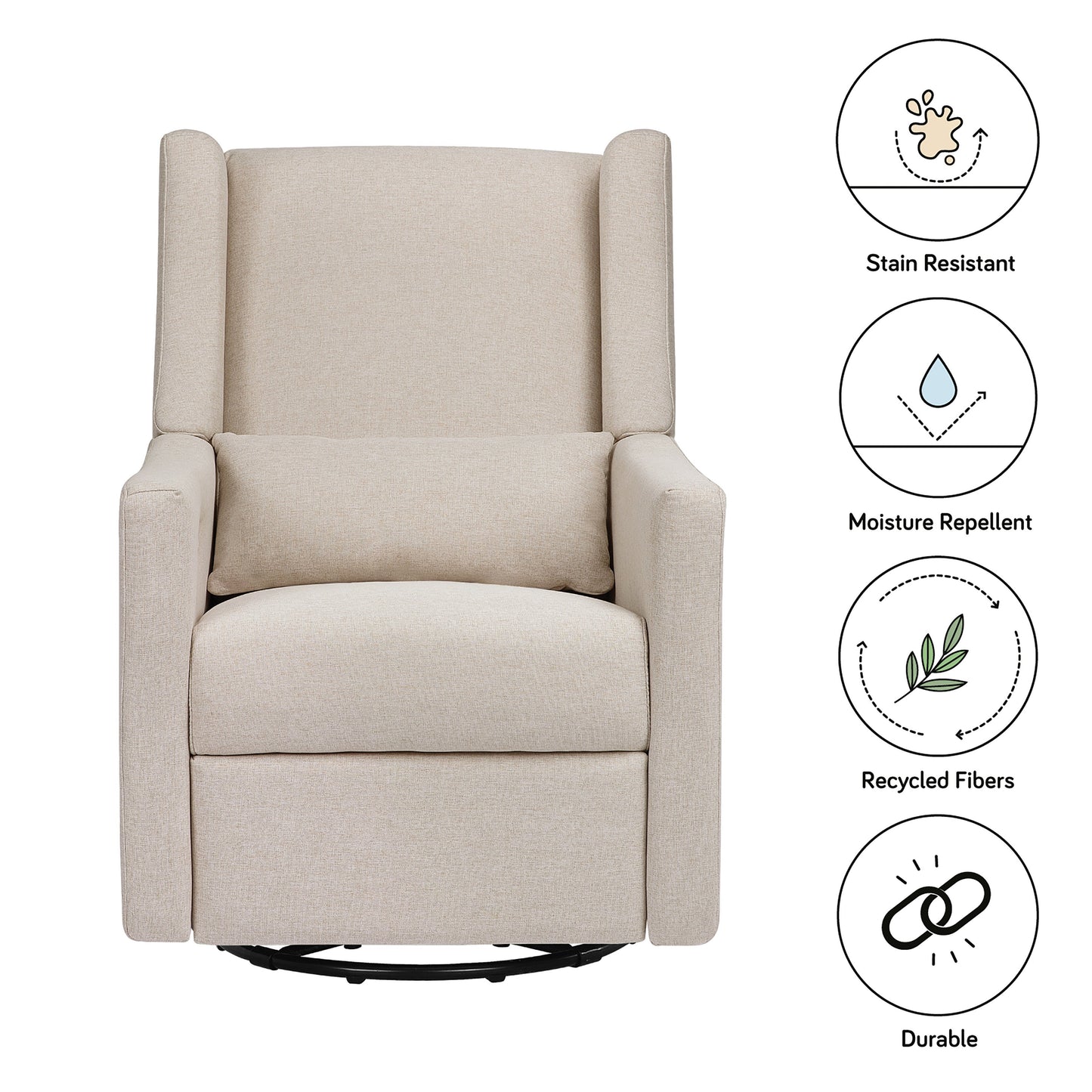 Kiwi Glider Recliner w/ Electronic Control and USB in Ivory Boucle w/Gold Base