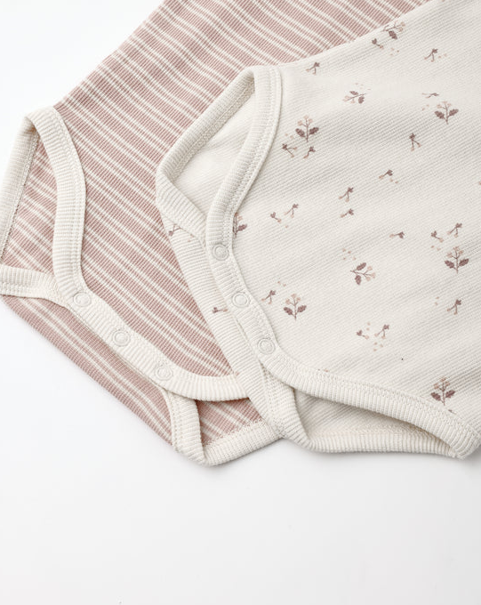 QUINCY MAE RIBBED BODYSUIT, 2 PACK DUSTY ROSE MICROSTRIPE, FALL DITSY