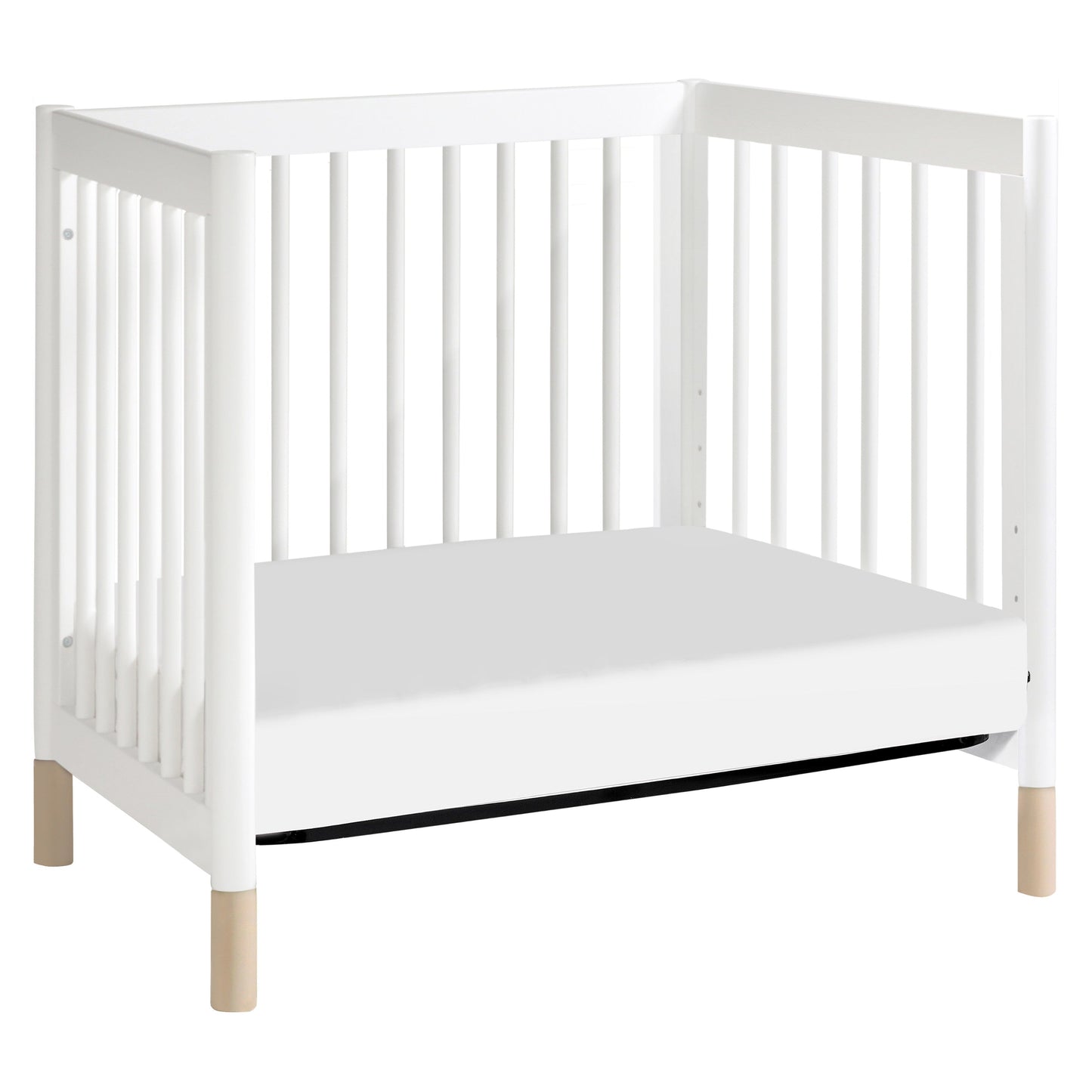 Gelato 4-in-1 Convertible Mini Crib and Twin bed in Natural Walnut Finish with Gold Feet