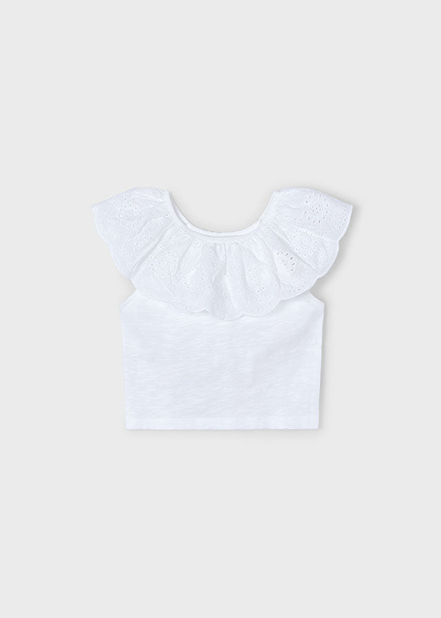 MAYORAL  EYELET RUFFLE T-SHIRT WHITE