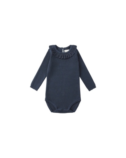 RYLEE & CRU RUFFLE COLLAR BODYSUIT - NAVY