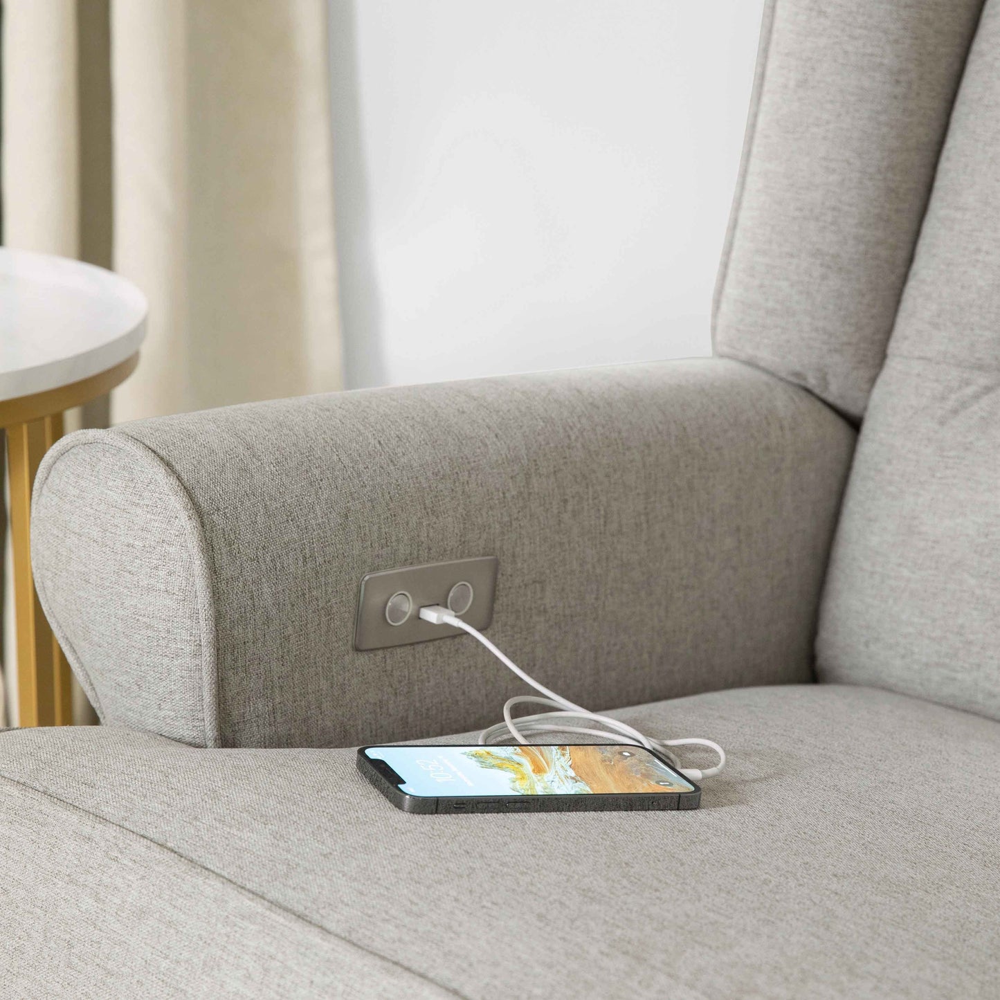 NAMESAKE HARBOUR ELECTRONIC RECLINER AND SWIVEL GLIDER IN ECO-PERFORMANCE FABRIC WITH USB PORT | WATER REPELLENT & STAIN RESISTANT