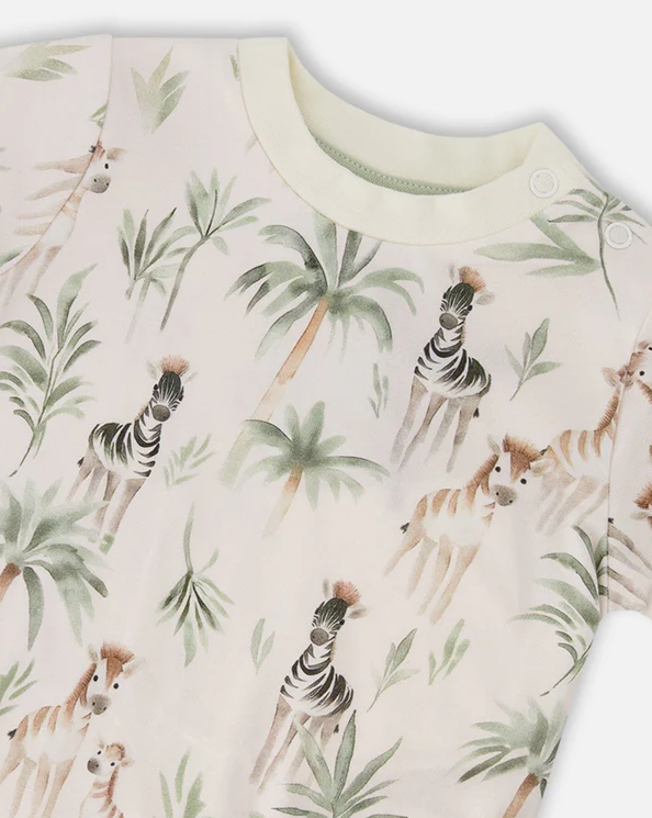 DEUX PAR DEUX T-SHIRT AND PANT SET ZEBRA JUNGLE