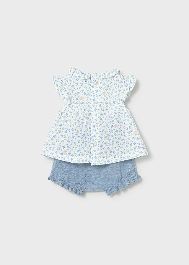 MAYORAL BLOOMERS AND RUFFLED BLOUSE SET LAGOON