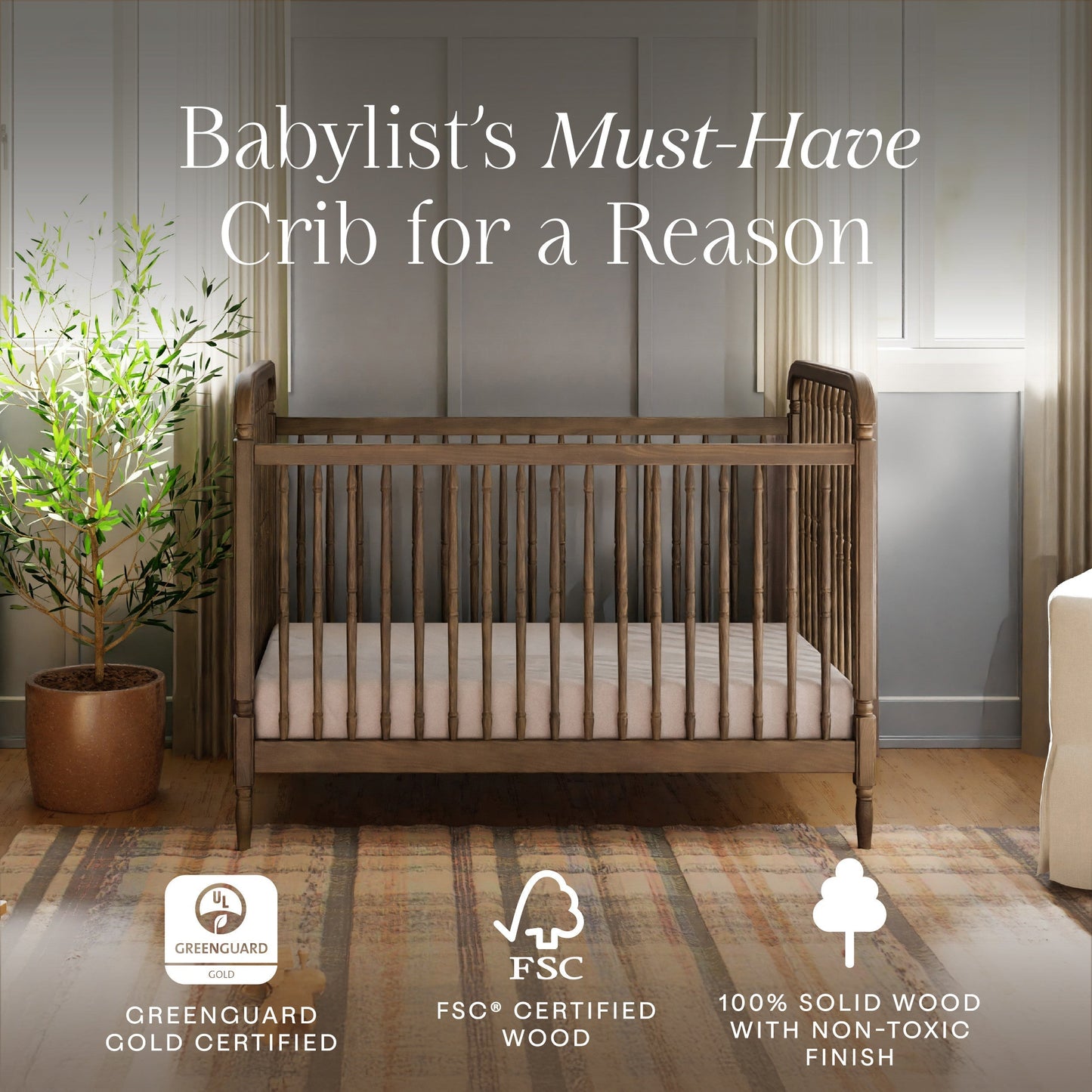 Liberty 3-in-1 Convertible Spindle Crib w/Toddler Bed Conversion Kit in Dusty Rose