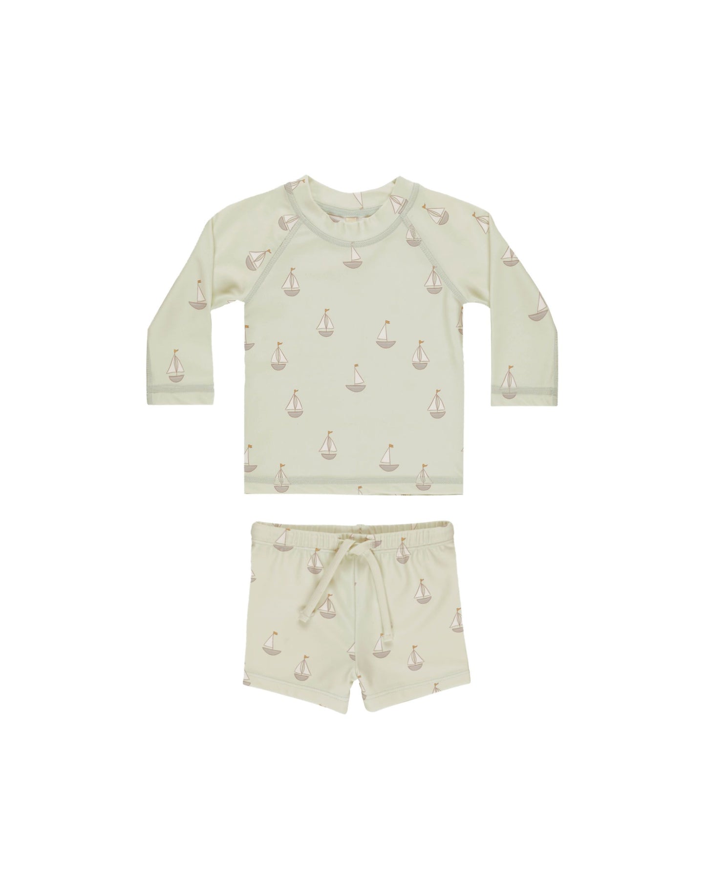 QUINCY MAE FINN RASHGUARD + SHORT SET SAILBOATS