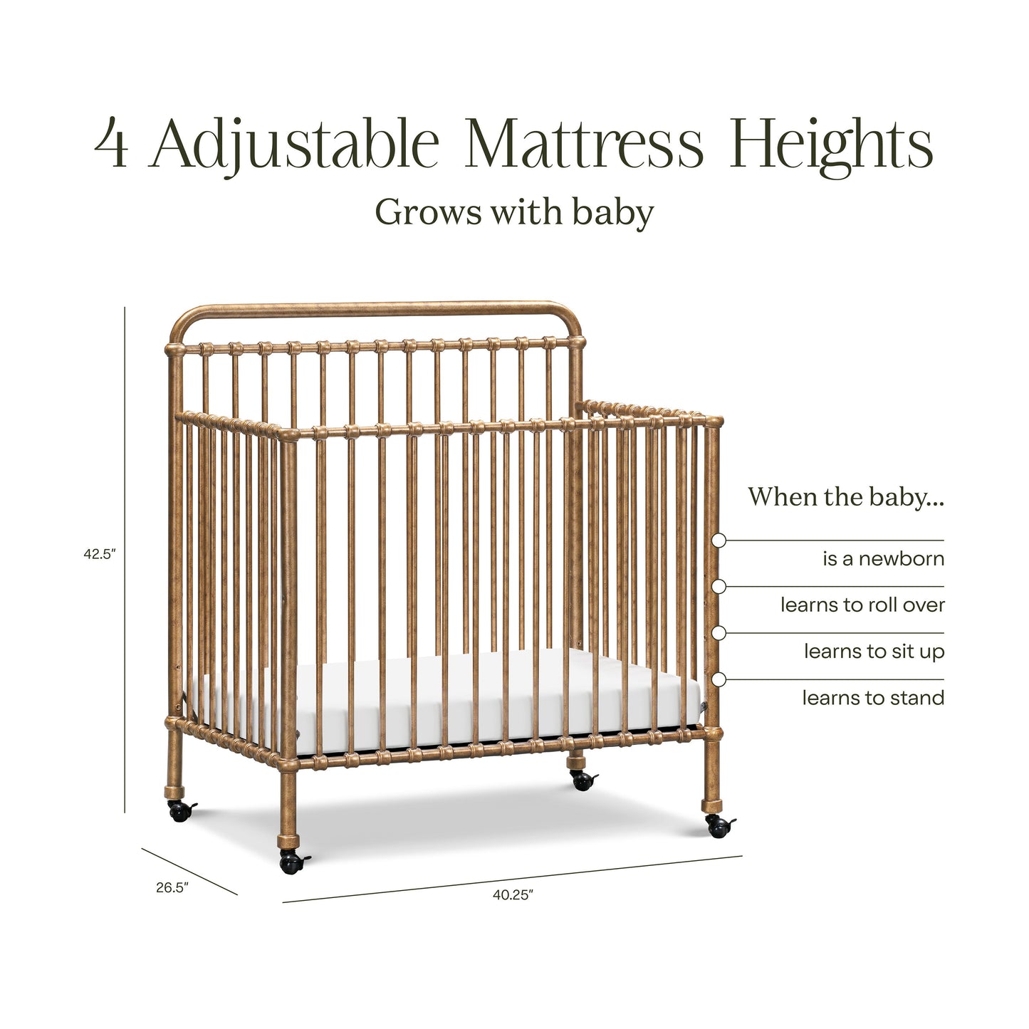 Winston 4-in-1 Convertible Mini Crib in Vintage Gold