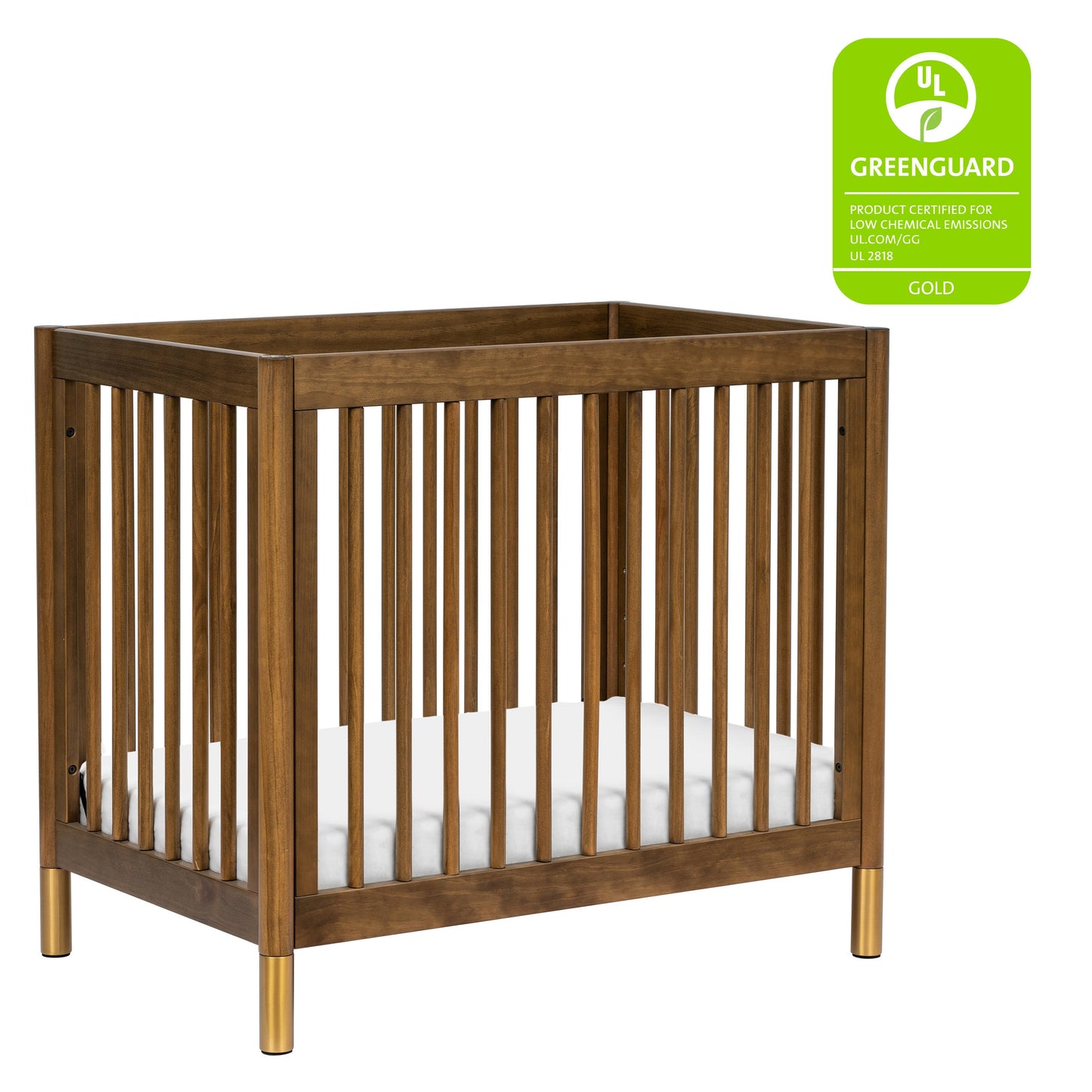 Gelato 4-in-1 Convertible Mini Crib and Twin bed in Natural Walnut Finish with Gold Feet
