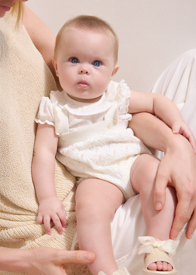 MAYORAL GIRL KNIT DUNGAREE AND BLOUSE SET