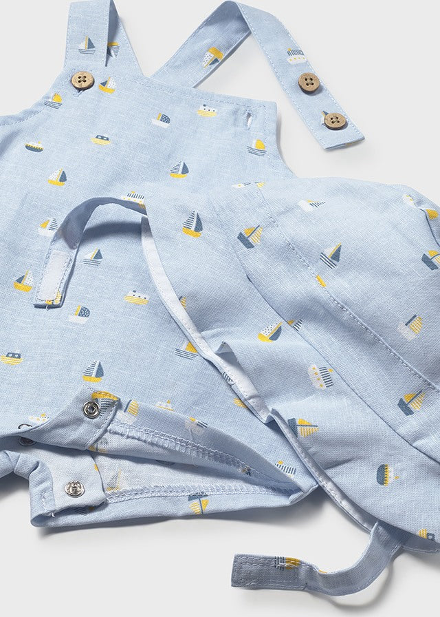 MAYORAL BOY PRINTED DUNGAREE AND HAT SET
