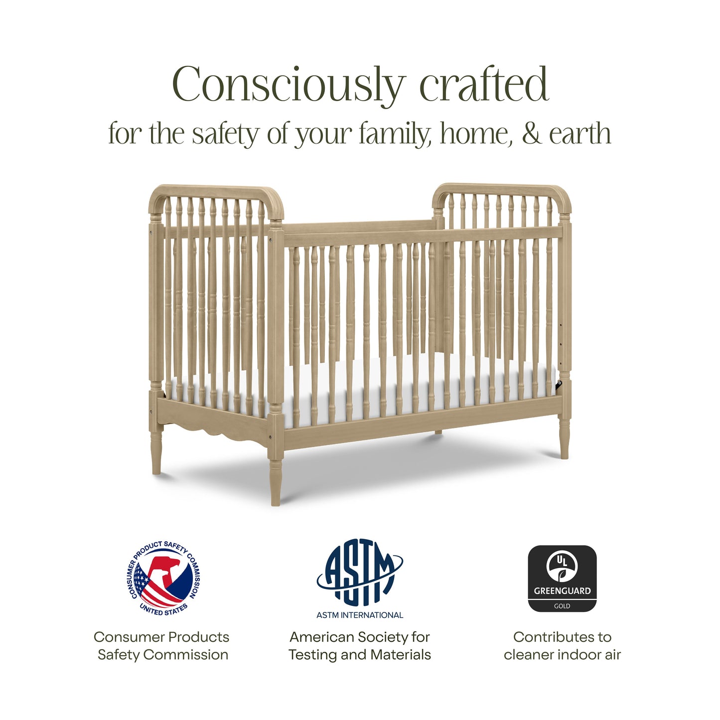 Liberty 3-in-1 Convertible Spindle Crib w/Toddler Bed Conversion Kit in Dusty Rose
