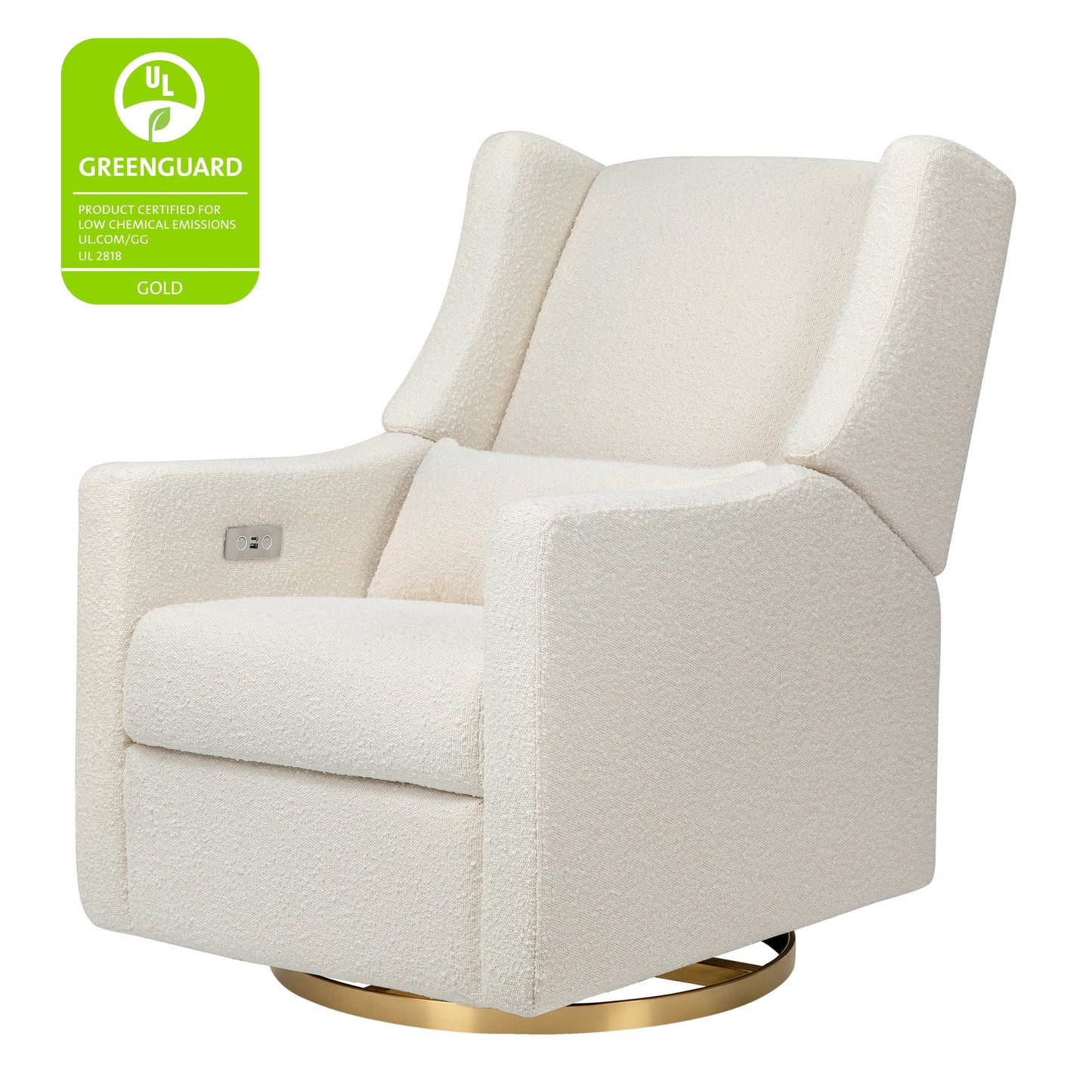 Kiwi Glider Recliner w/ Electronic Control and USB in Ivory Boucle w/Gold Base